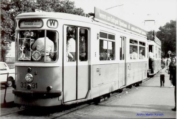 Beiwagen 3331, m 3.64 Linie W, Hst. Brausebad, 1970er Jahre. Foto: Archiv Martin Korsch